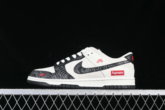 Nike SB Dunk Low Supreme Collaboration Black Pattern Anniversary Customized Low-Top Casual Sneakers - DJ2024-100