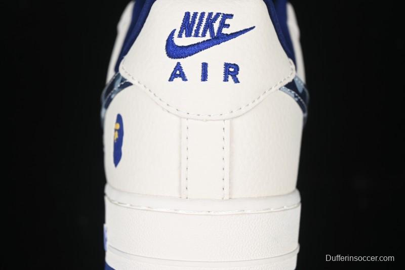 Nike Air Force 1 '07 Low Bape Collaboration - Blue Four Small Swoosh Casual Sneakers - KK1988-036