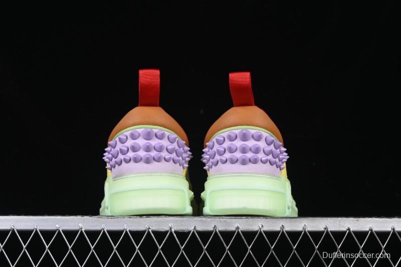 Christian Louboutin Funnyto Flat French Luxury Brand Green Color Block Low Top Sneakers - X.D4