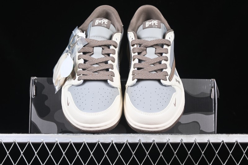Nike Travis Scott x Fragment Design x Air Jordan 1 Low OG SP AJ1 Bape Collaboration Tea Brown Low-Top Casual Sneakers - BB6511-627