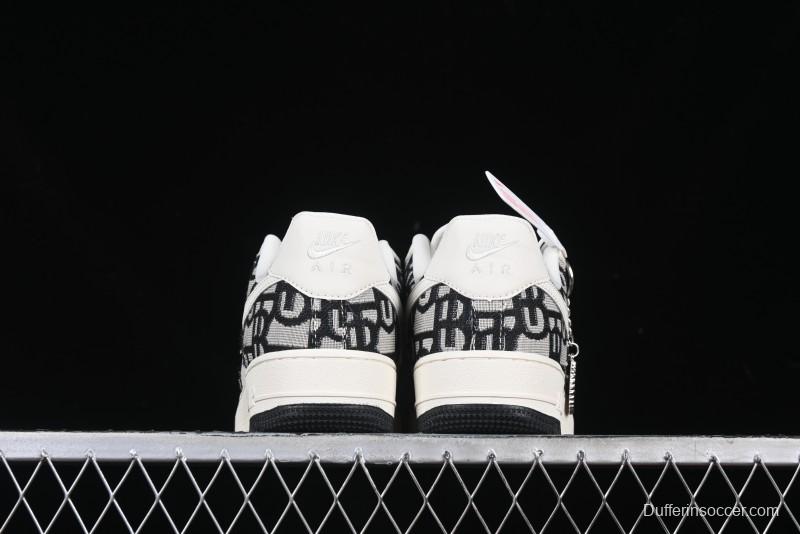 Nike Air Force 1 '07 Low Dior Collaboration Black Pattern Low-Top Casual Sneakers - DF0188-028