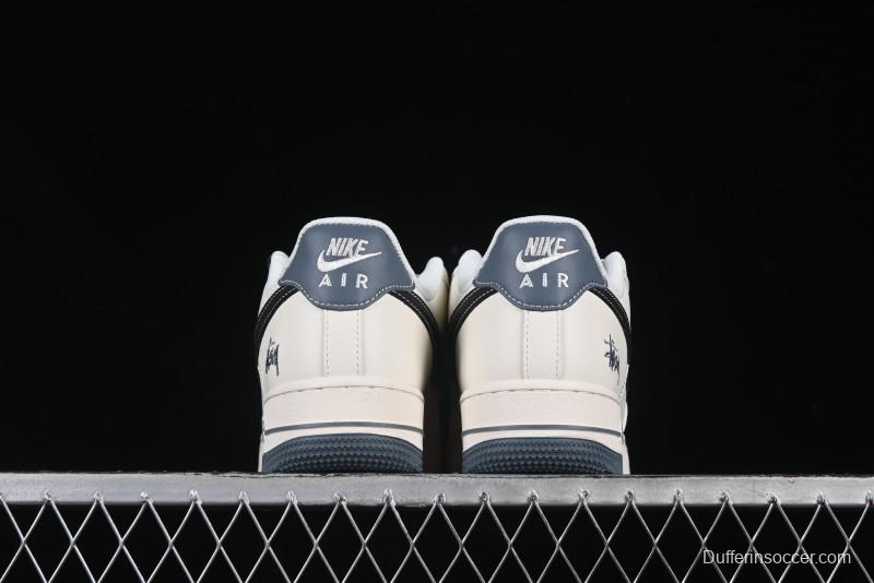 Nike Air Force 1 '07 Low Stussy Collaboration Grey Base Black Swoosh Casual Sneakers - XZ6188-761