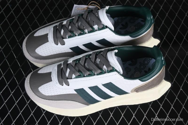 Adidas Retro-Inspired Sneakers - White, Grey & Green with Boost Sole