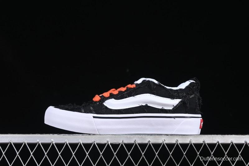 Vans Old Skool Distressed Black Canvas Sneakers with Orange Accents