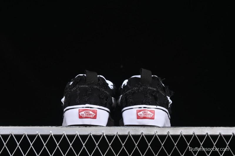 Vans Old Skool Distressed Black Canvas Sneakers with Orange Accents