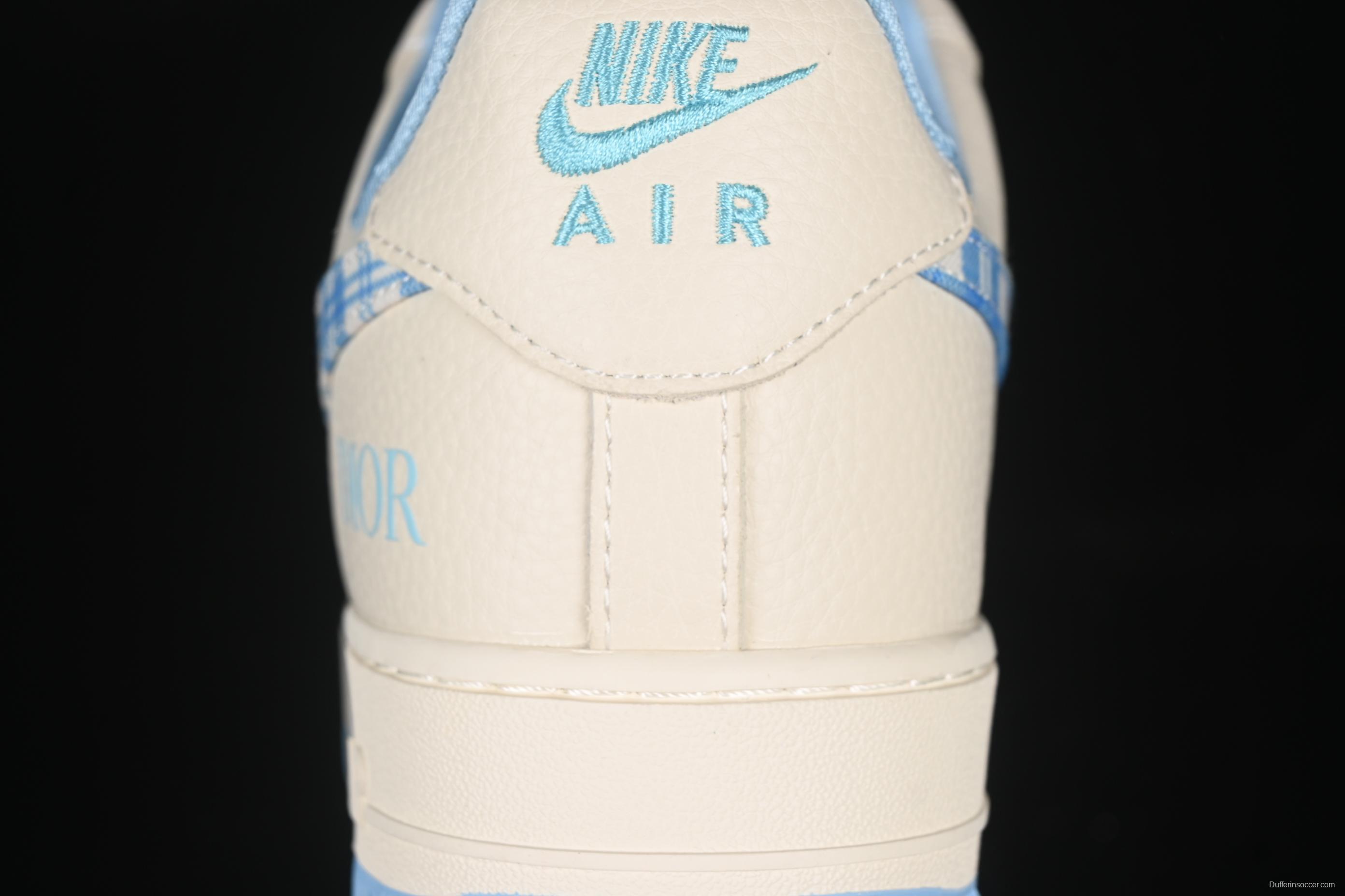 Nike Air Force 1'07 Low Dior Collaboration Beige Blue Checkered Casual Sneakers - KK1988-072