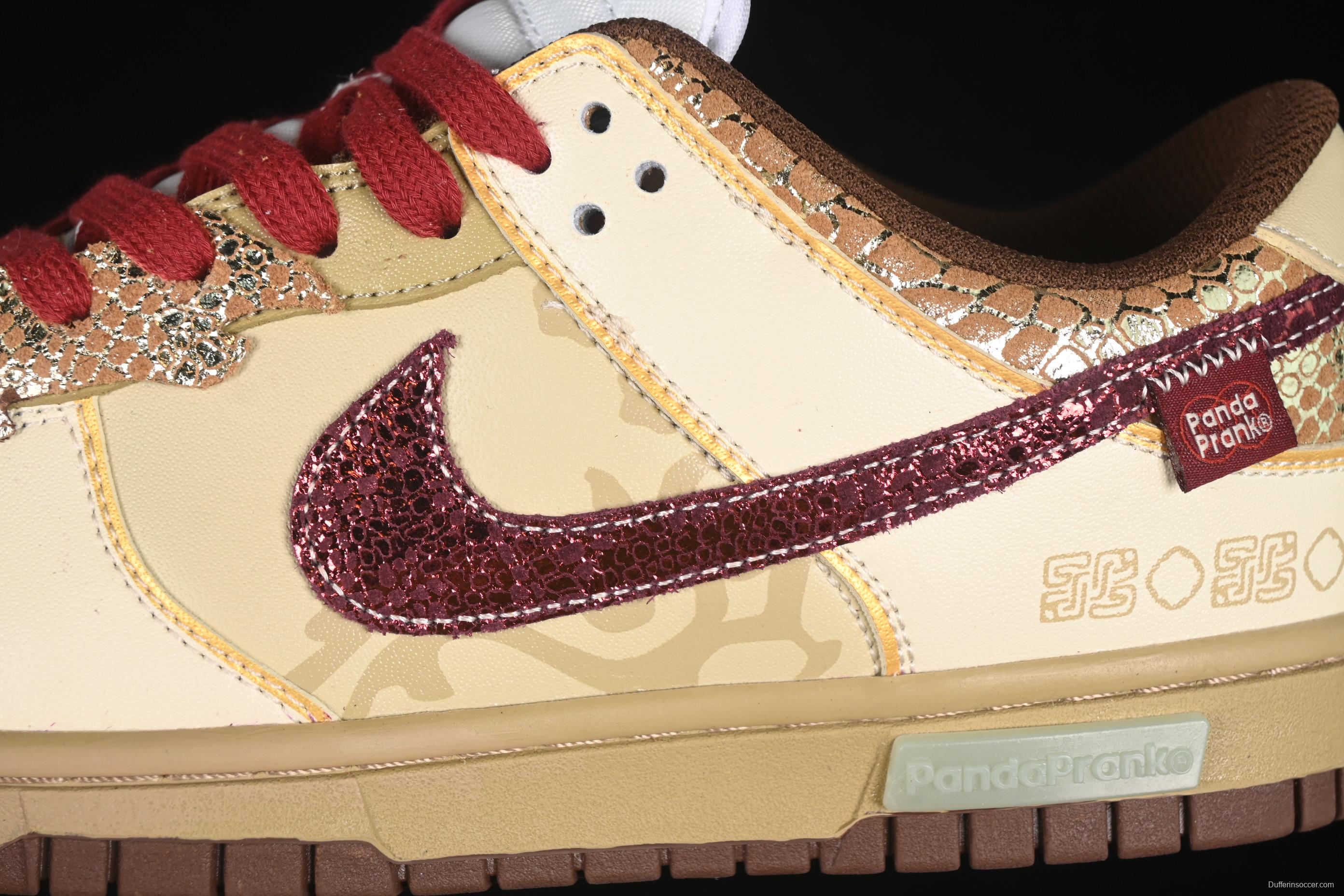 Nike Dunk Low Retro Casual Sneakers in Brown and Sail with Panda Mischief CNY Snake Year Design - DD1503-124