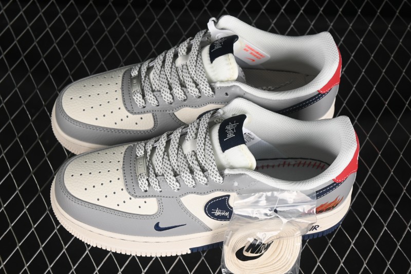 Nike Air Force 1 '07 Low Stussy Double Flame Casual Sneakers with Full-Length Air Cushion - XS1958-555