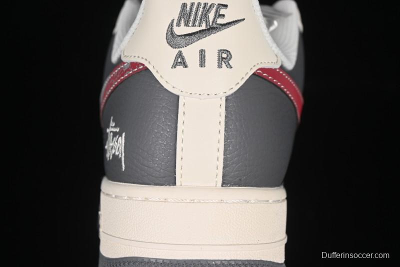 Nike Air Force 1 '07 Low Stussy Collaboration Render Red Swoosh Casual Sneakers - XS1958-573
