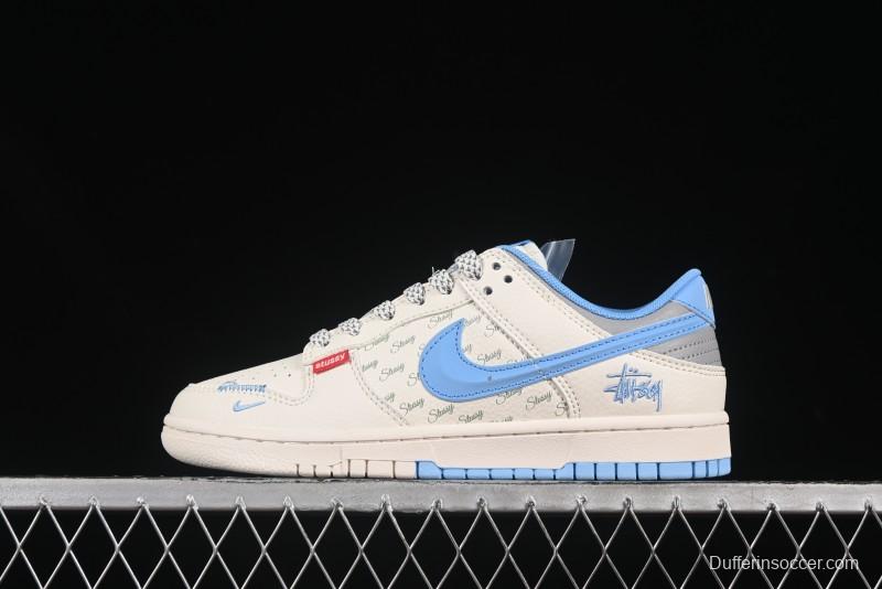 Nike SB Dunk Low Stussy Collaboration 3D Sky Blue Swoosh Anniversary Custom Low-Top Casual Skate Shoes - XS6089-539