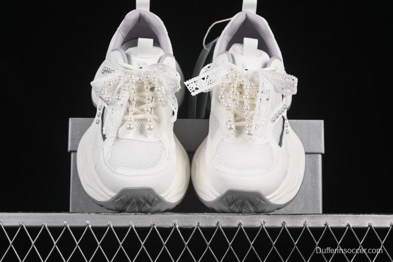 GG-CC Lace Pearl Chain Casual Platform Dad Shoes - 250310 White