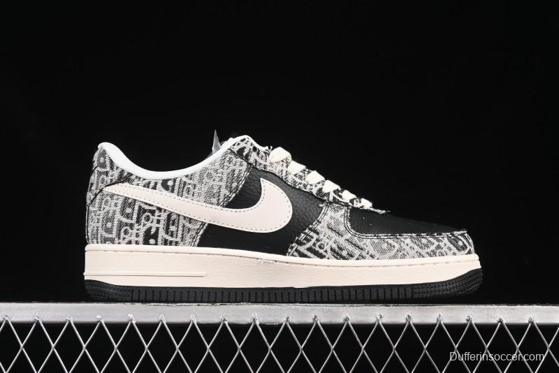 Nike Air Force 1 '07 Low Dior Collaboration Pattern Black White Swoosh Casual Sneakers - XS1958-581