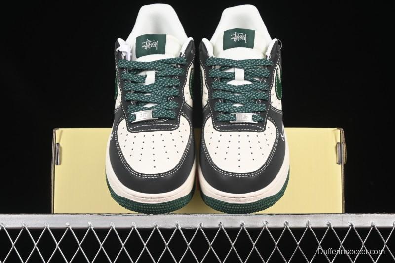 Nike Air Force 1 '07 Low Stussy Collaboration Black Green Swoosh Casual Sneakers - XS1958-572
