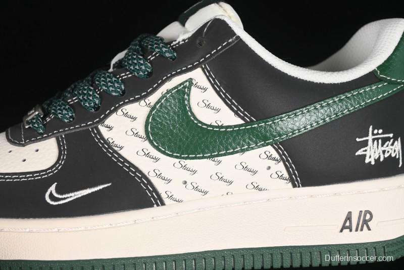 Nike Air Force 1 '07 Low Stussy Collaboration Black Green Swoosh Casual Sneakers - XS1958-572