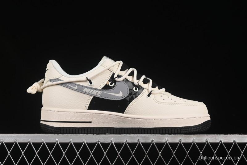 Nike Air Force 1 '07 Low Stussy Collaboration Black Diamond Lace-Up Casual Sneakers - DM6868-073