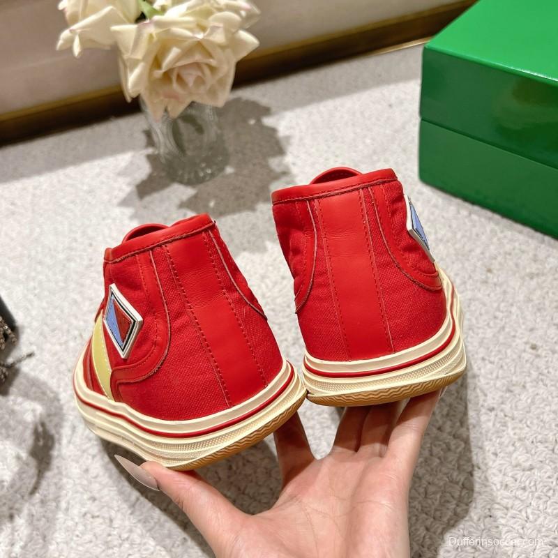 2025 Unisex Bottega Veneta Red Canvas Leather Sneakers Hand Painted LY00