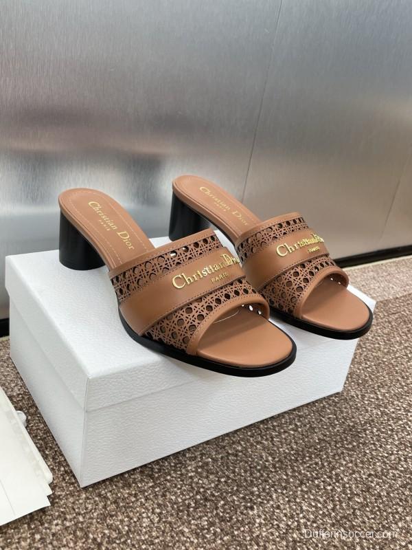 2025 Women Dior Brown Leather Sandals Christian Dior Paris KFY00310