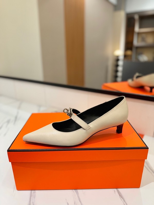2025 Women Hermès White Leather Mary Jane