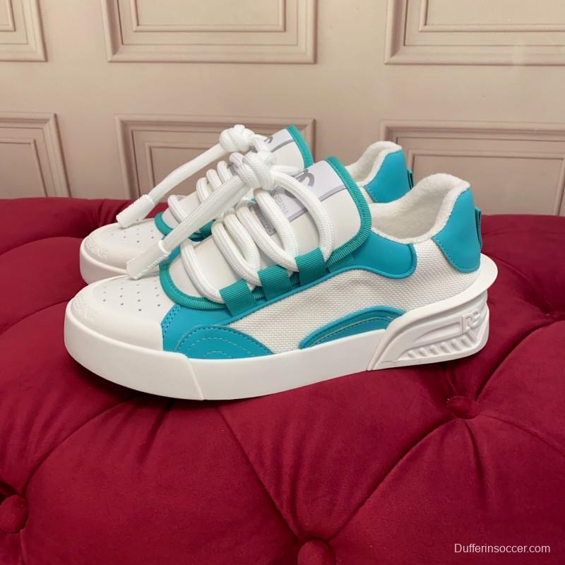 2025 Unisex Dolce & Gabbana White Blue Leather Textile Sneakers