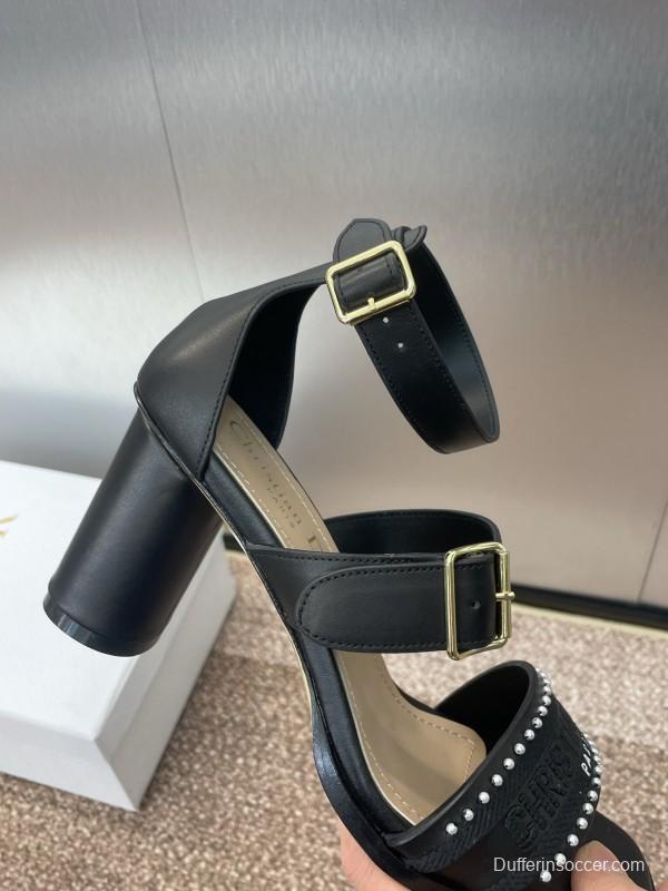 2025 Women Dior Black Leather Sandals Studded KFY00320