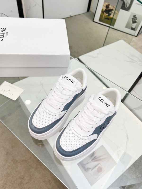 2025 Women Celine White Gray Leather Platform Sneakers LY00360