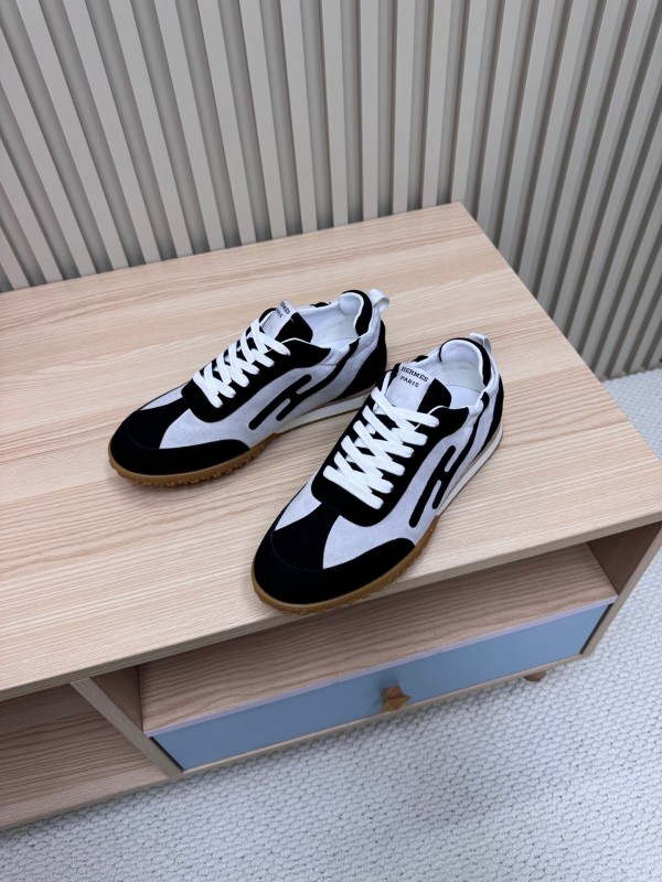 2025 Unisex Hermès Black White Suede Goat Leather Sneakers Top Version LY00310