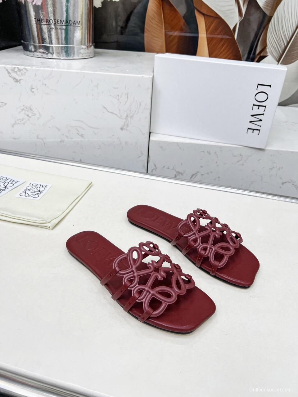 2025 Loewe Burgundy Leather Slippers