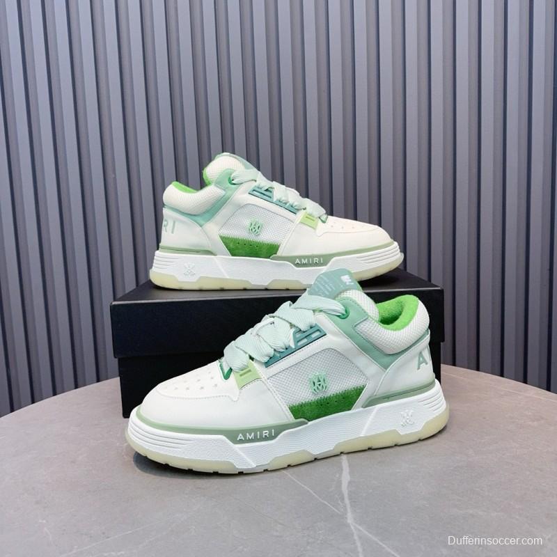 2024 Unisex Amiri White Green Leather Mesh Sneakers MJ00360