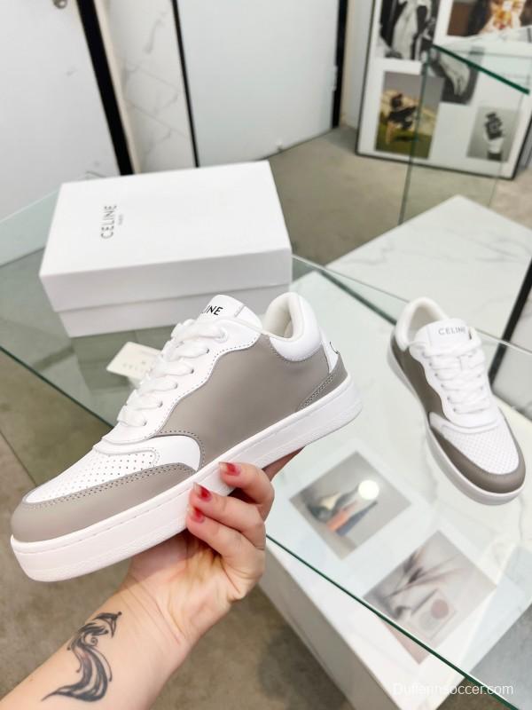 2025 Unisex Celine White Grey Leather Sneakers KFY00260