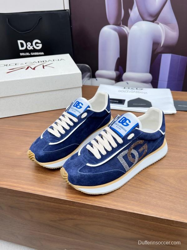 2025 Men Dolce & Gabbana Blue Suede Leather Sneakers LY00300