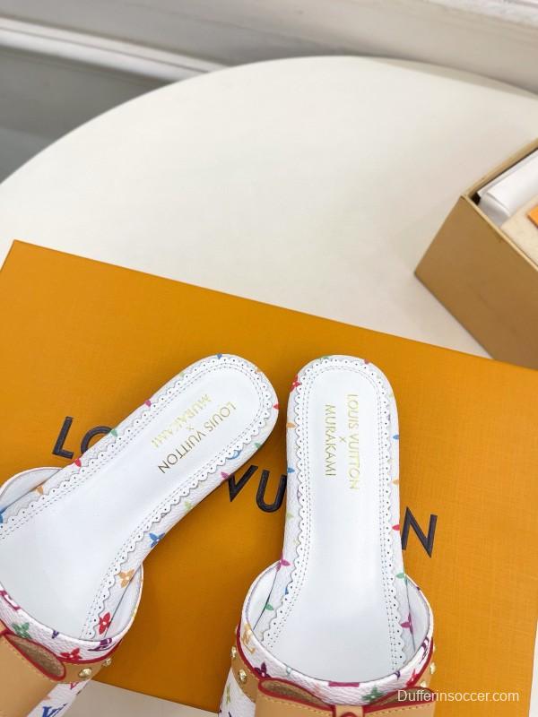 2025 Slippers Louis Vuitton Multicolor Leather Bow MJ00290