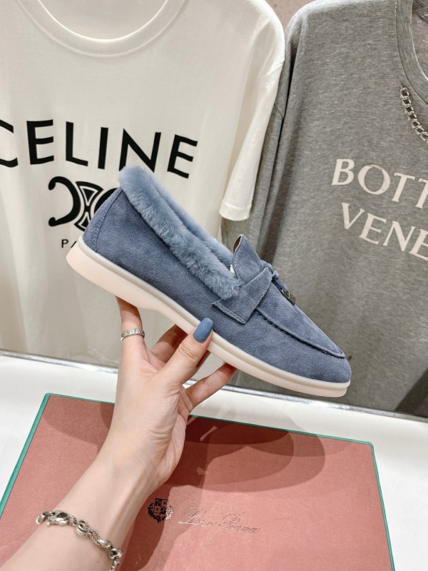 2024 Women LP Blue Suede Shearling Loafers MJ00300