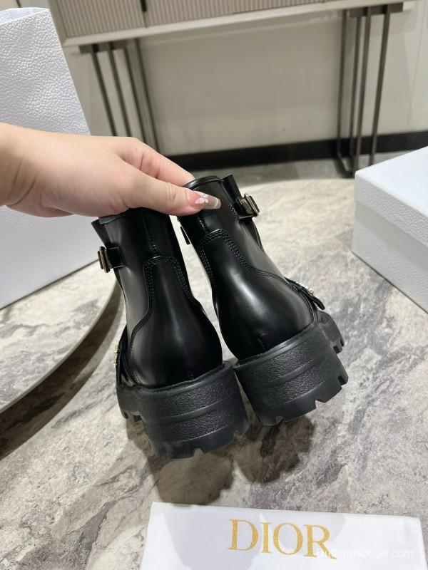2024 Women Dior Black Leather Ankle Boots Buckle MJ00430