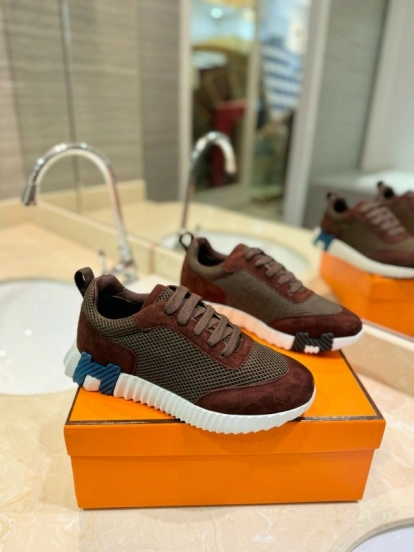 2024 Unisex Hermès brown dark brown mesh suede sneakers