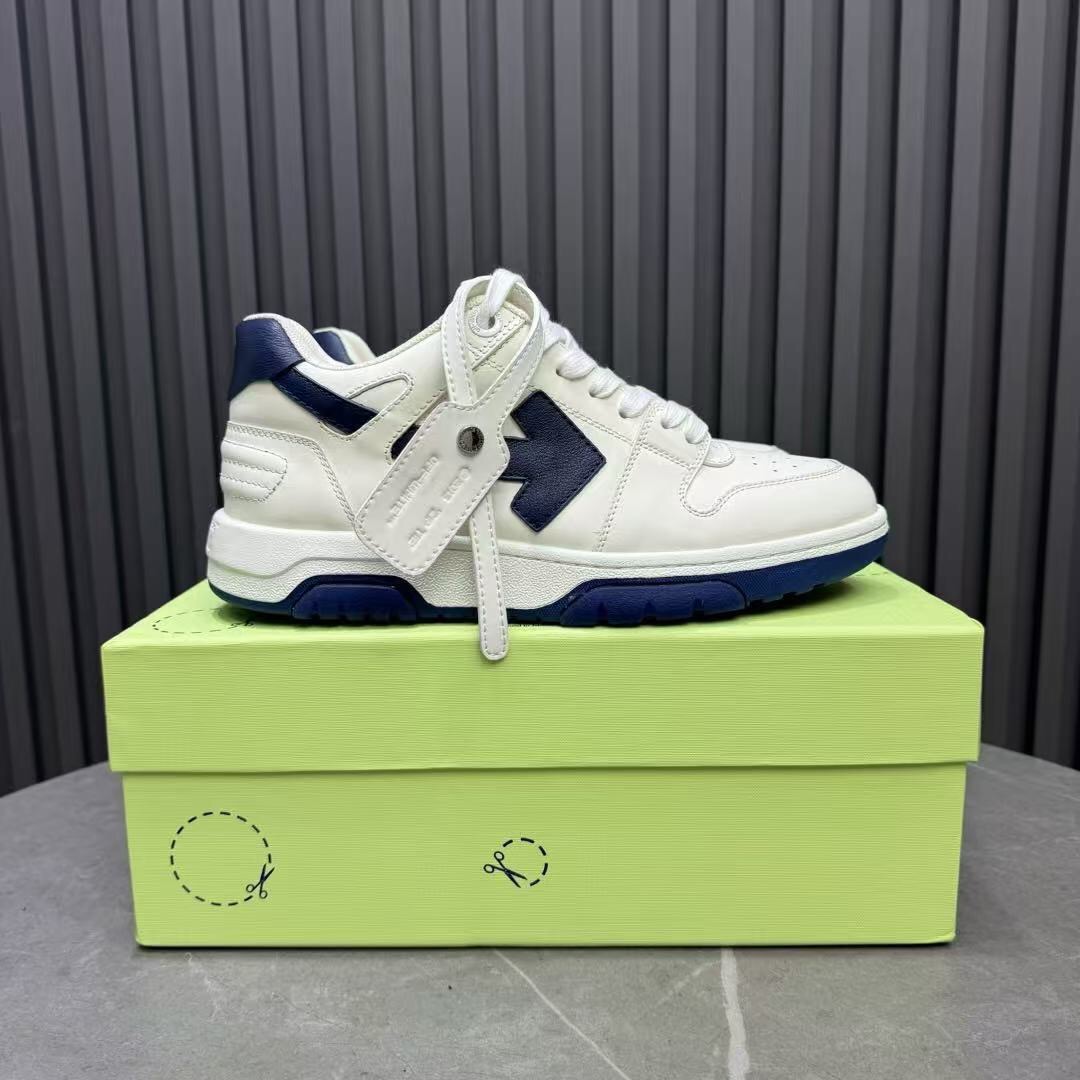 2025 Unisex Off-White White Navy Leather Sneakers KFY00310