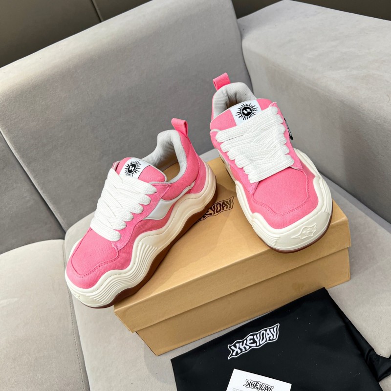 2025 Women HEYDAY Pink White Canvas Leather Wave Bread Sneakers KFY00260(F)