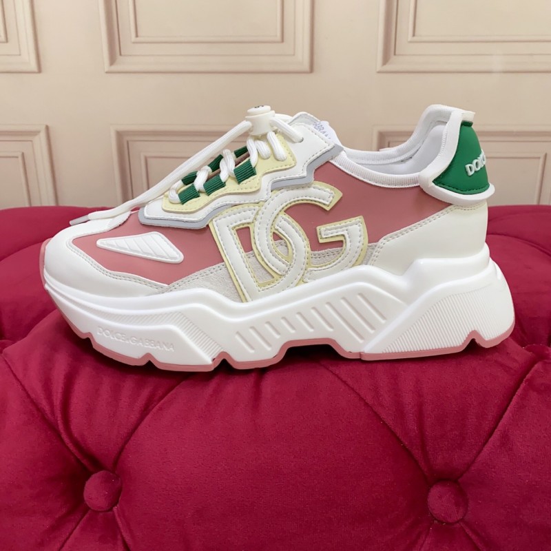 2025 Women Dolce & Gabbana White Pink Green Leather Sneakers LY00330(F)