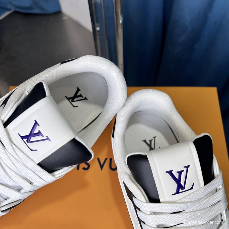 2025 Unisex Louis Vuitton White Black Purple Leather LV Trainer