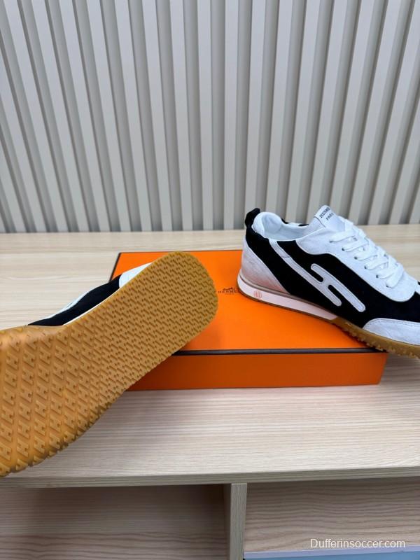 2025 Unisex Hermès White Black Suede Goat Leather Sneakers Top Version LY00310