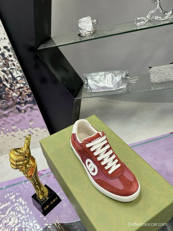 2024 Unisex Gucci Red Burgundy White Leather Suede Sneakers MJ00310