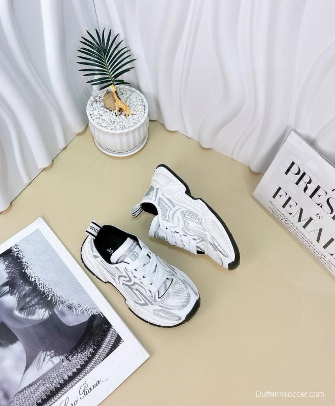 2024 Kids Dolce & Gabbana Red White Black Mesh Leather Sneakers