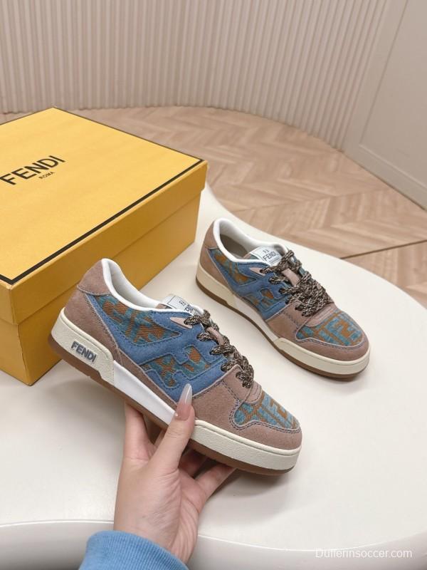 2025 Unisex Fendi Blue Coffee Leather Plimsolls FF Logo LY00360(F)/LY00370(M)