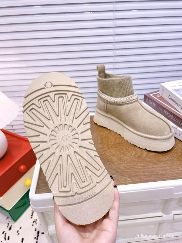 2024 Women UGG beige suede knit sock boots