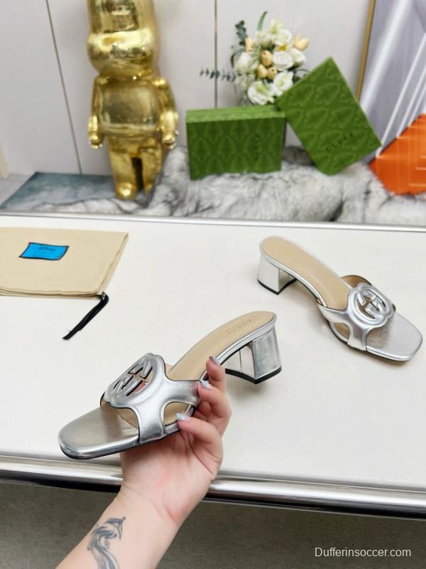 2025 Gucci Silver Leather Slippers MJ00190