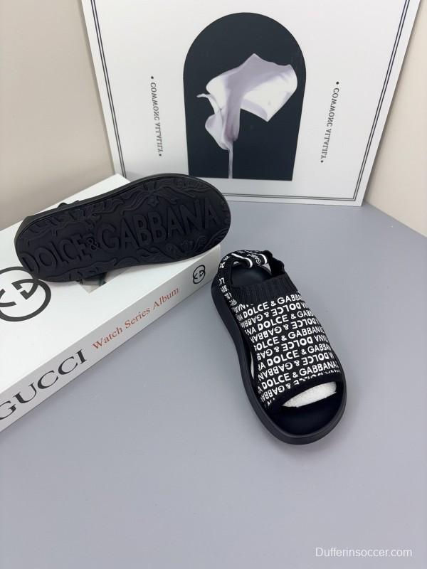 2025 Kids Dolce & Gabbana Black White Fabric Sandals
