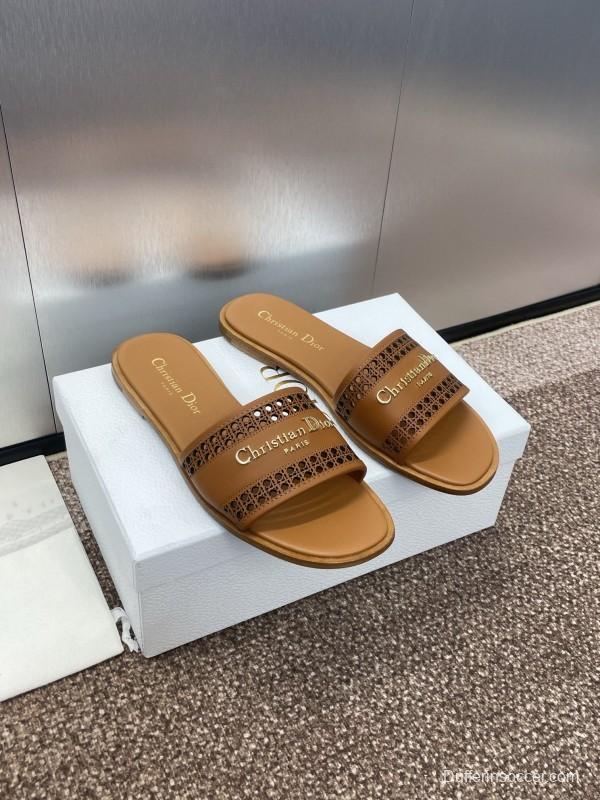 2025 Slippers Dior Brown Leather Casual KFY00300