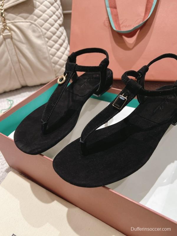 2025 Women LP Black Suede Sandals LY00000