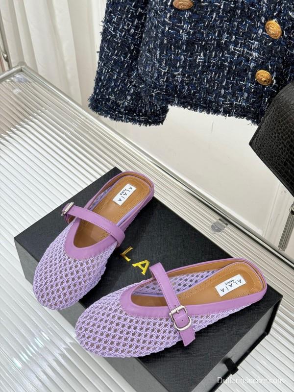 2025 Women Yves Saint Laurent Purple Mesh Leather Slippers