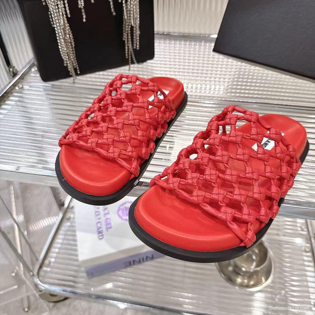 2025 Jil Sander Red Leather Woven Slippers