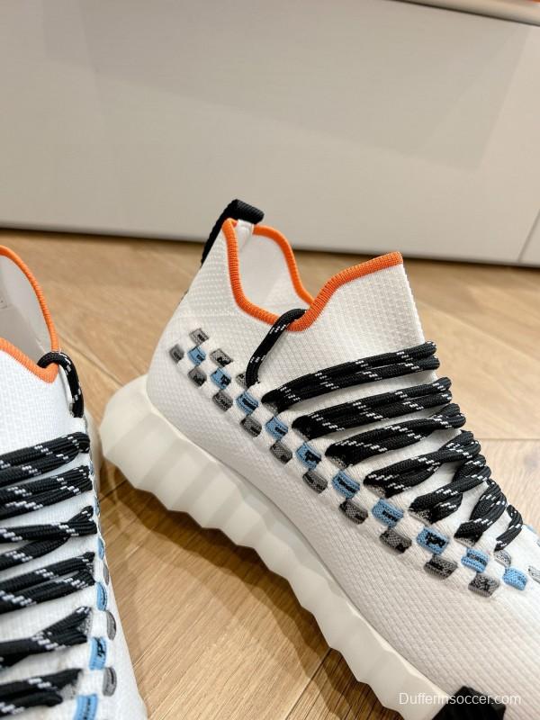 2024 Unisex Hermès White Black Orange Calf Suede Sneakers MJ00290